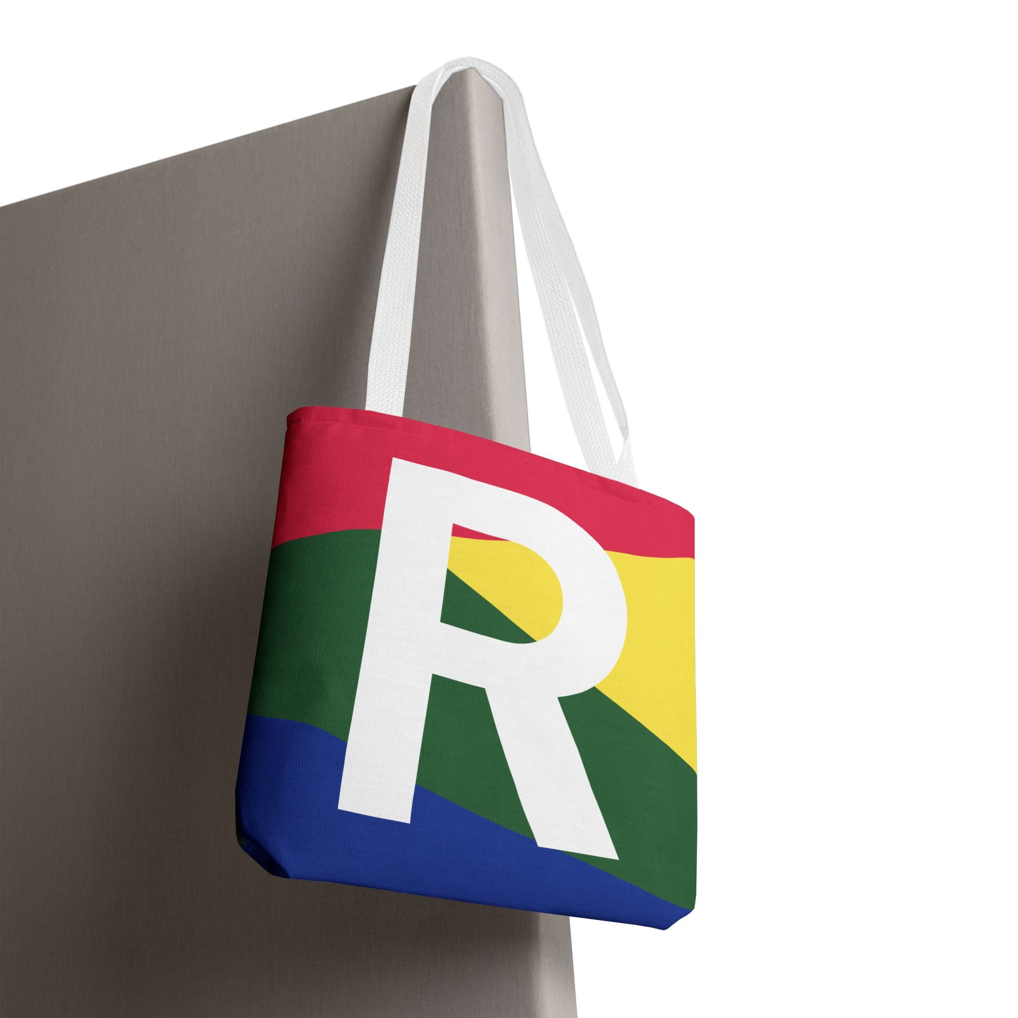 Monogram 'R' Colorblock Tote Bag — Personalized Initial R Shoulder Tote