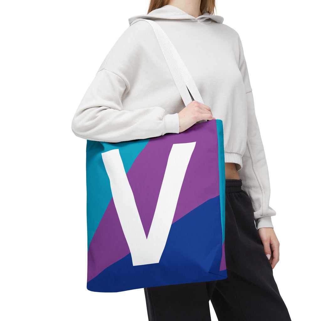 Monogram 'V' Colorblock Tote Bag — Personalized Initial V Shoulder Tote