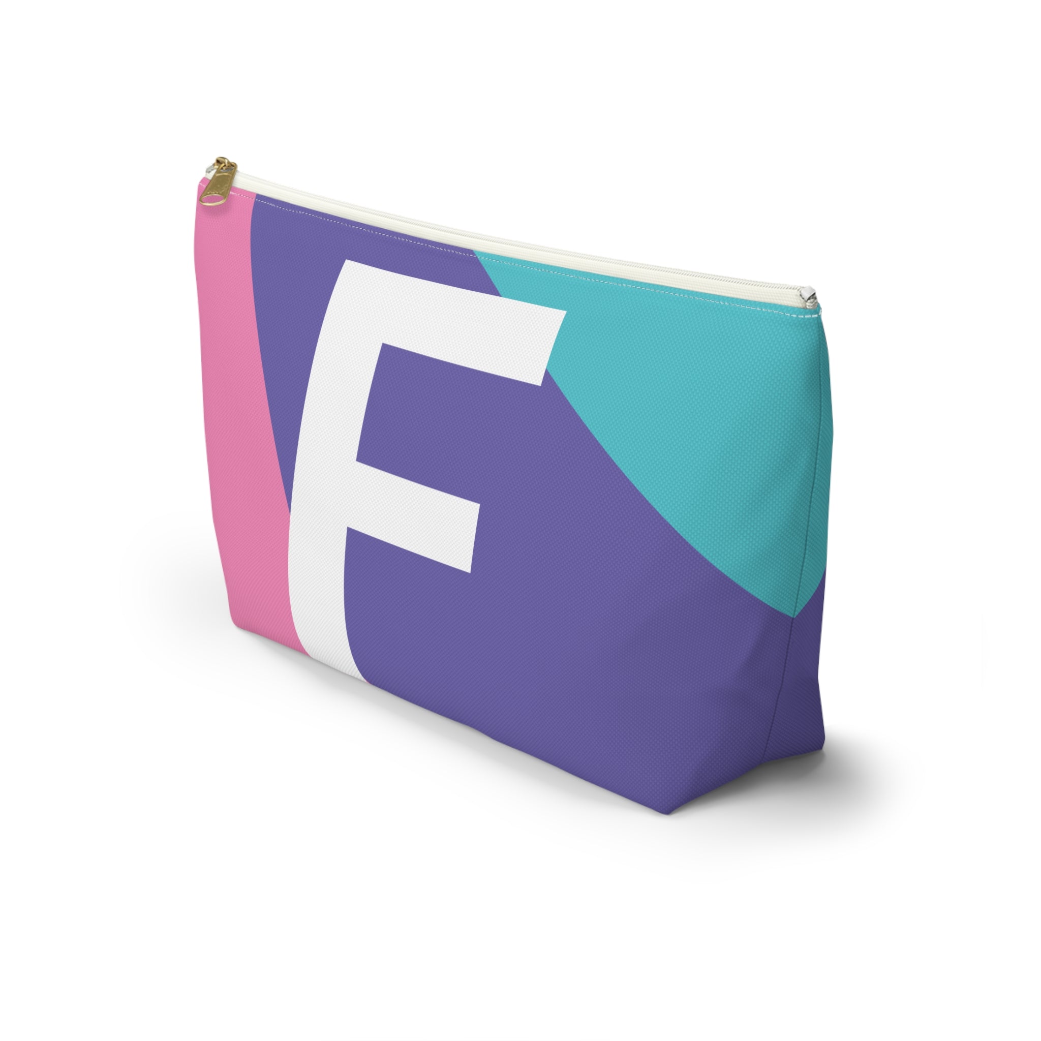 Initials Colorblock Accessory Pouch — Monogram F T-Bottom Cosmetic Bag