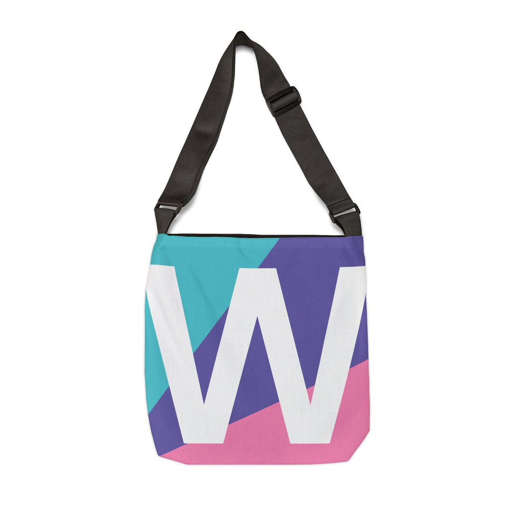 Letter 'W' Colorblock Adjustable Tote Bag — Monogram Alphabet Shoulder Bag