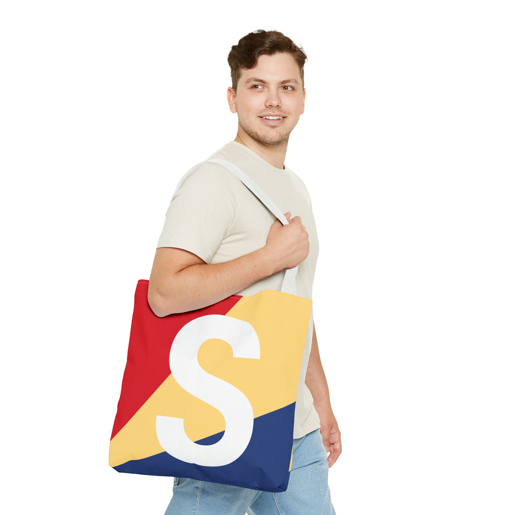 Monogram 'S' Colorblock Tote Bag — Personalized Initial S Shoulder Tote