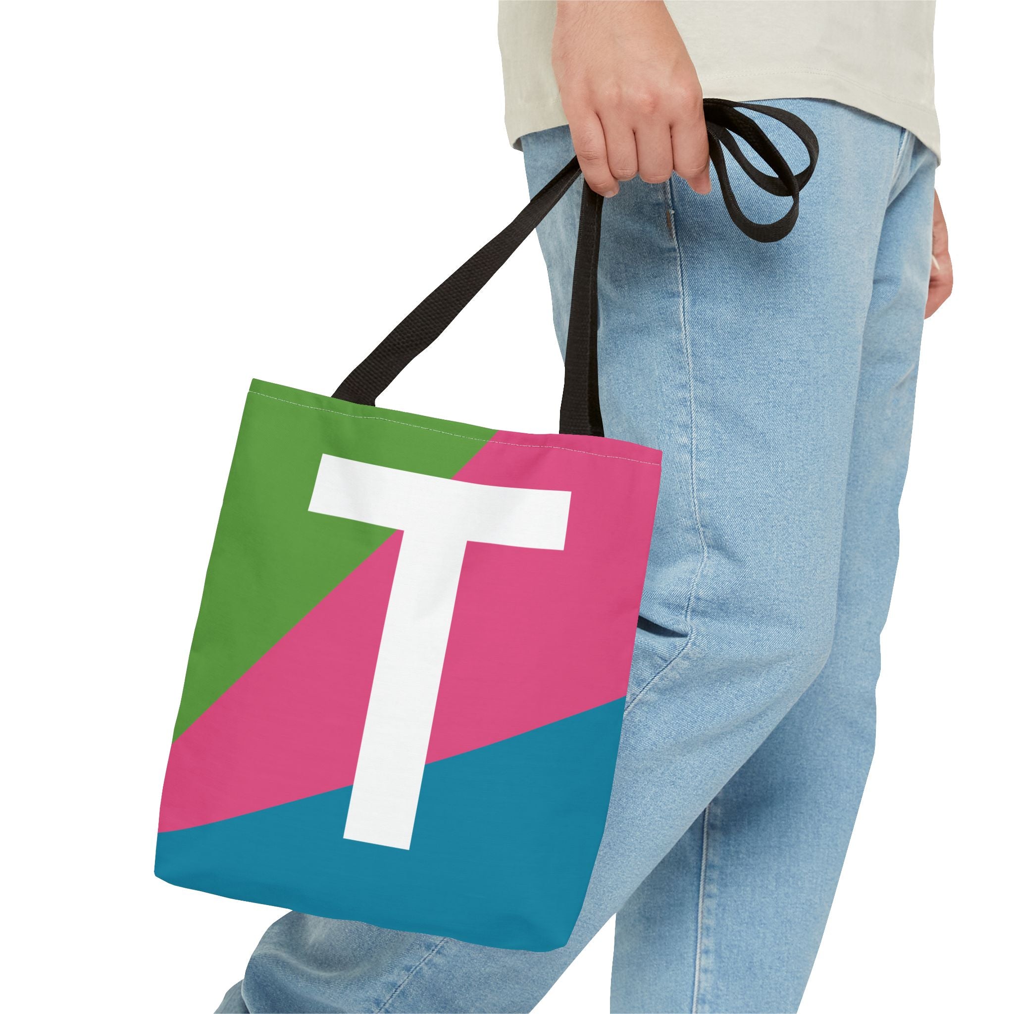 Monogram 'T' Colorblock Tote Bag — Personalized Initial T Shoulder Tote