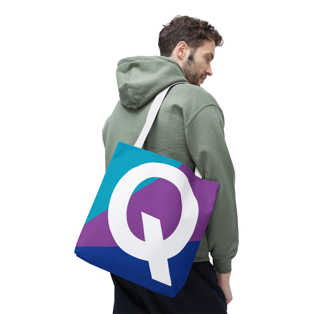 Monogram 'Q' Colorblock Tote Bag — Personalized Initial Q Shoulder Tote