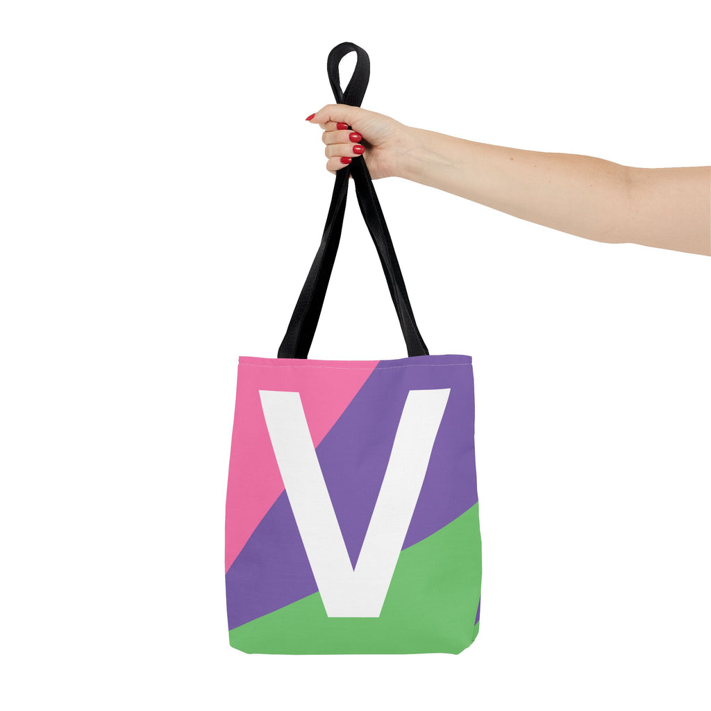 Monogram 'V' Colorblock Tote Bag — Personalized Initial V Shoulder Tote