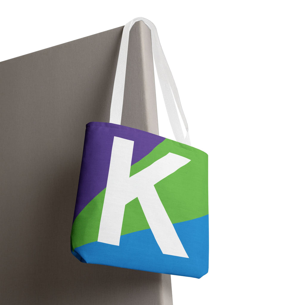 Monogram 'K' Colorblock Tote Bag — Personalized Initial K Shoulder Tote