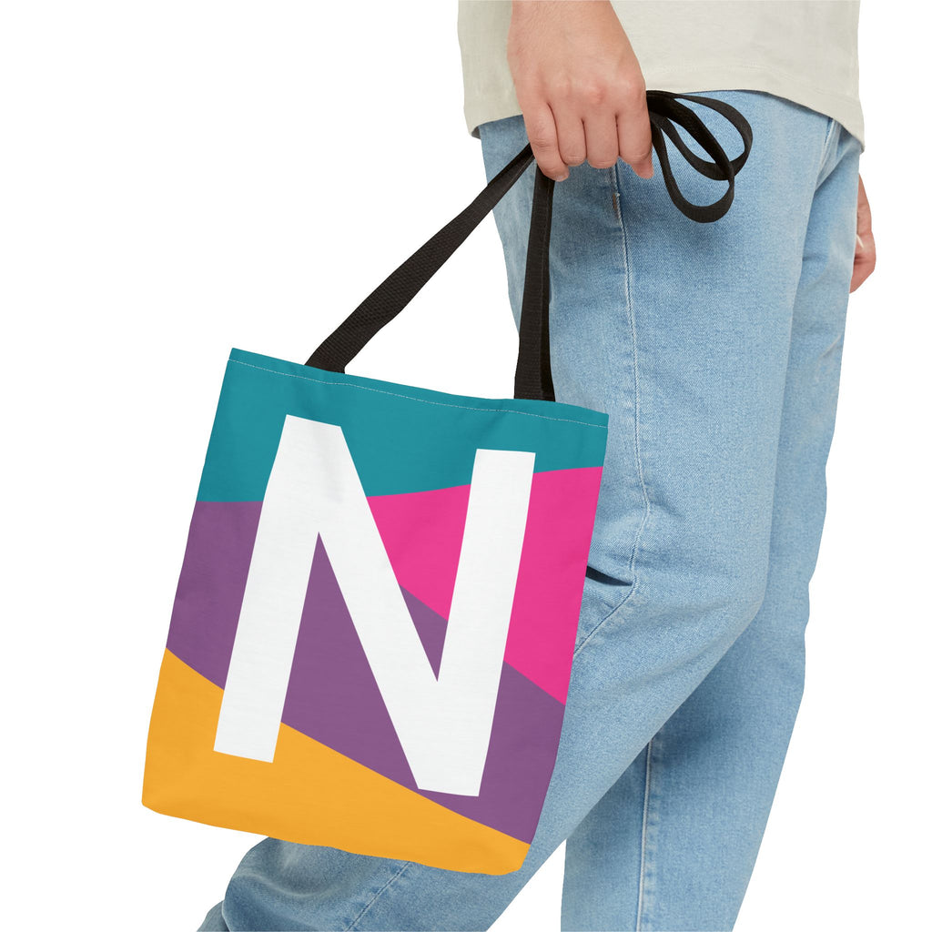 Monogram 'N' Colorblock Tote Bag — Personalized Initial N Shoulder Tote