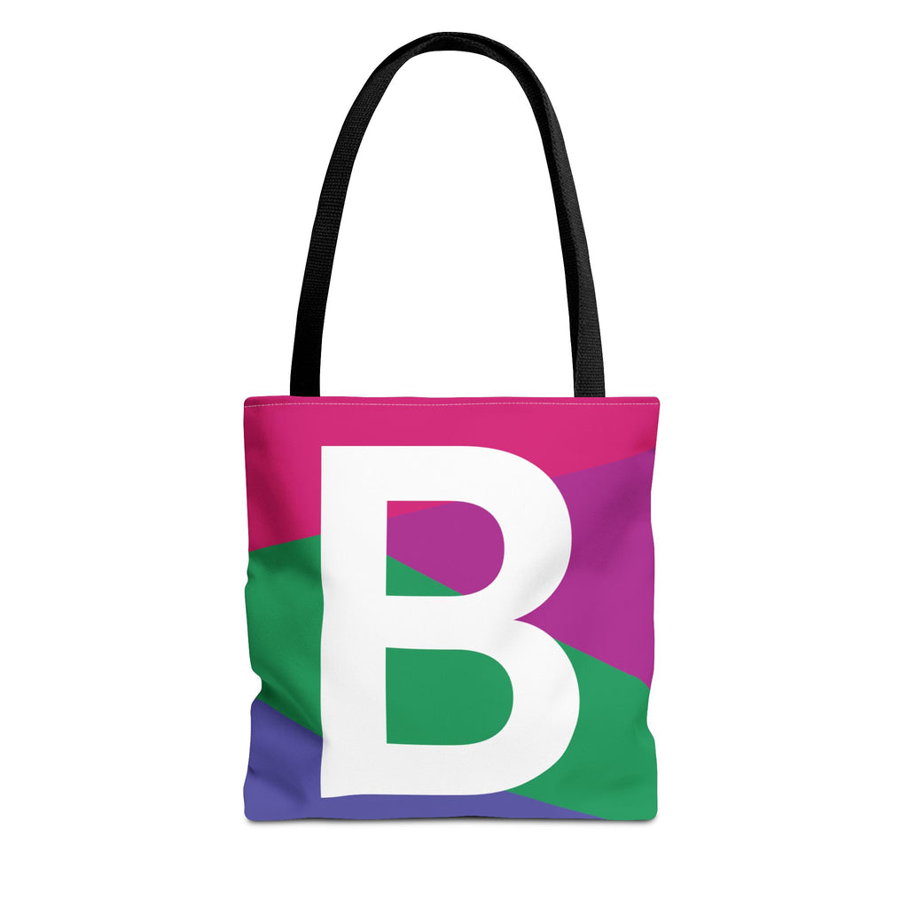Monogram 'B' Colorblock Tote Bag — Personalized Initial B Shoulder Tote