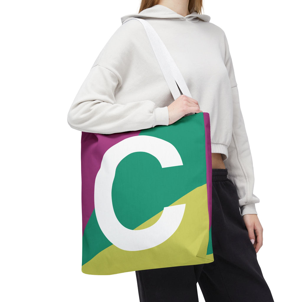 Monogram 'C' Colorblock Tote Bag — Personalized Initial C Shoulder Tote