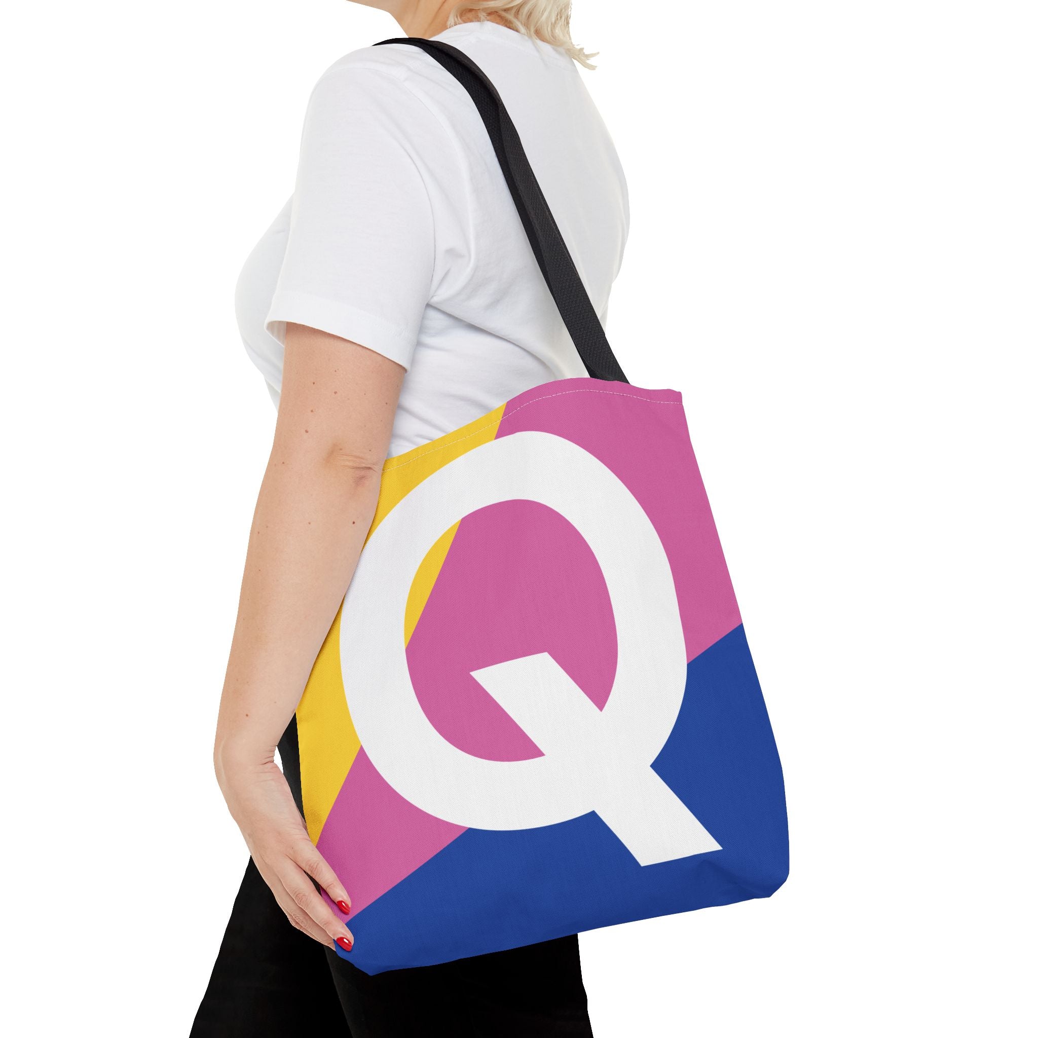 Monogram 'Q' Colorblock Tote Bag — Personalized Initial Q Shoulder Tote