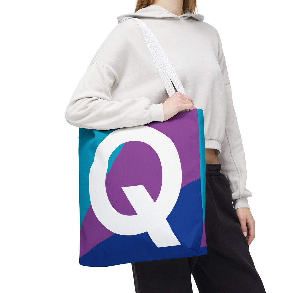 Monogram 'Q' Colorblock Tote Bag — Personalized Initial Q Shoulder Tote