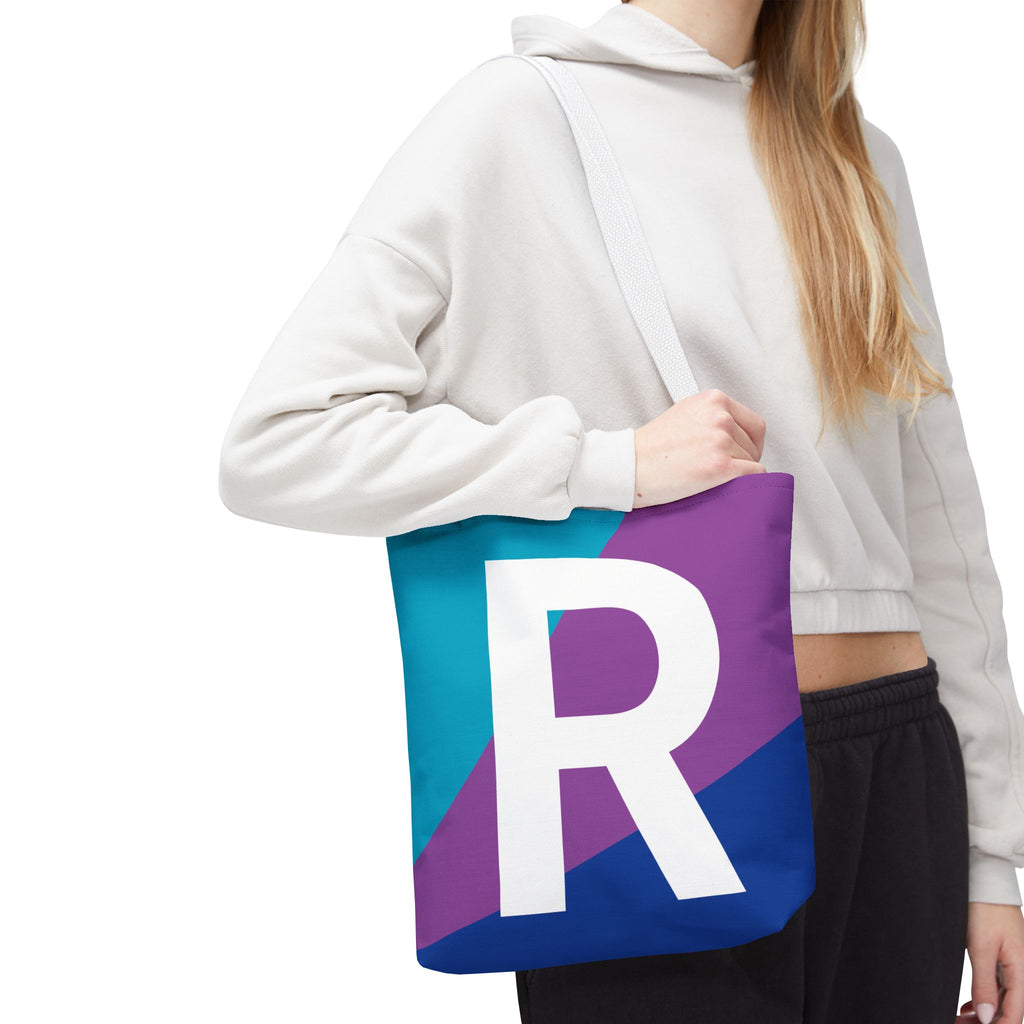Monogram 'R' Colorblock Tote Bag — Personalized Initial R Shoulder Tote