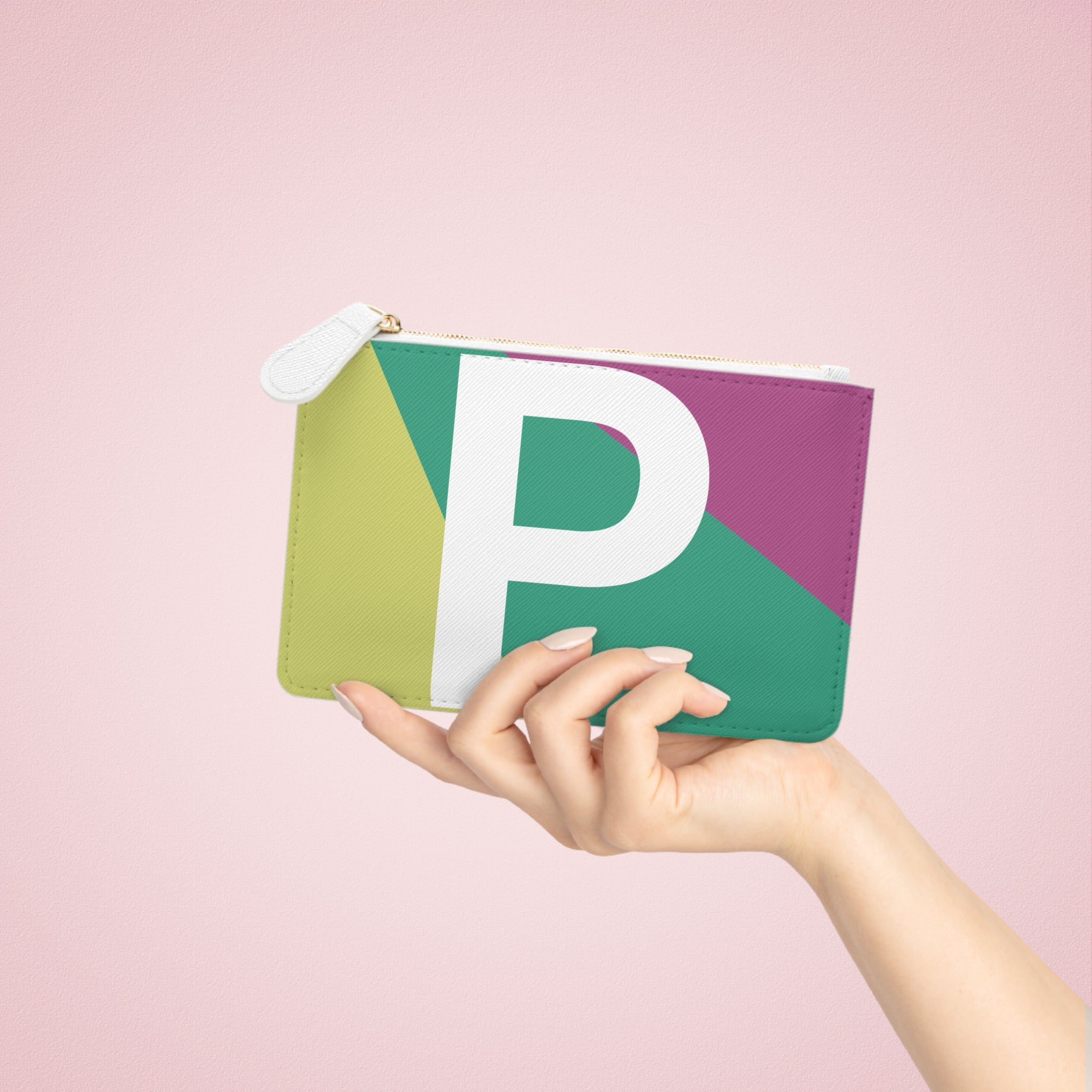 Initial P Mini Clutch — Colorblock Monogram Wristlet Wallet