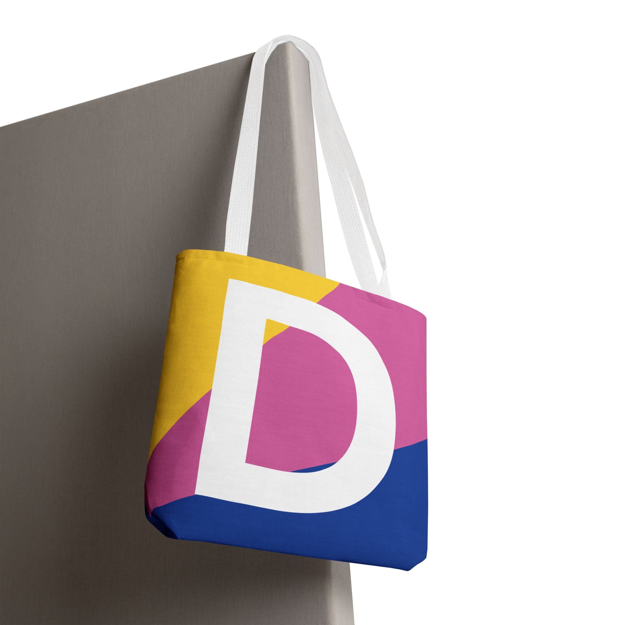 Monogram 'D' Colorblock Tote Bag — Personalized Initial D Shoulder Tote