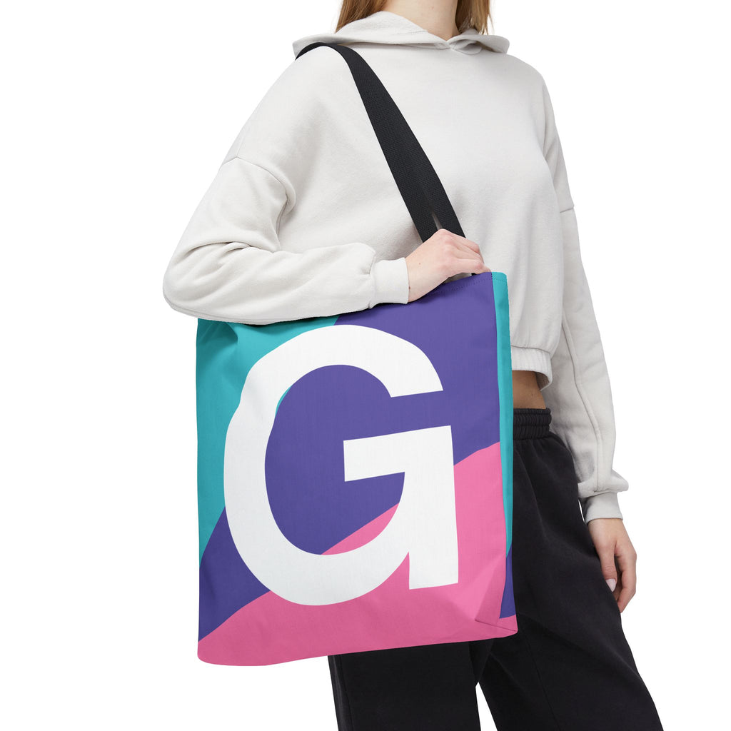 Monogram 'G' Colorblock Tote Bag — Personalized Initial G Shoulder Tote