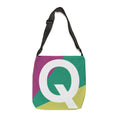Initial Letter 'Q' Colorblock Adjustable Tote Bag — Monogram Alphabet Shoulder Bag