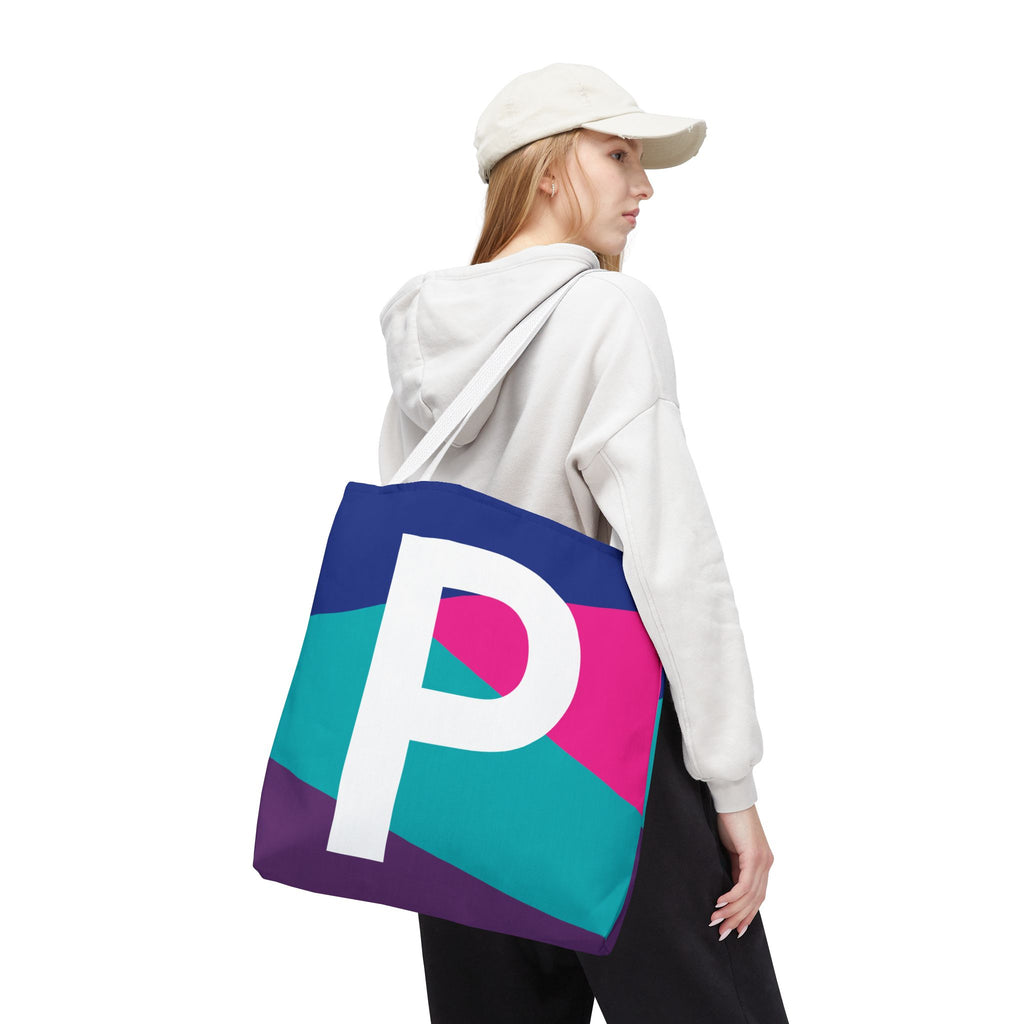 Monogram 'P' Colorblock Tote Bag — Personalized Initial P Shoulder Tote