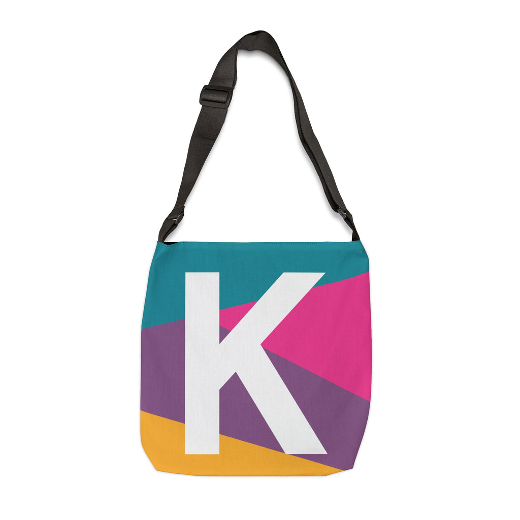Initial Letter 'K' Colorblock Adjustable Tote Bag — Monogram Alphabet Shoulder Bag