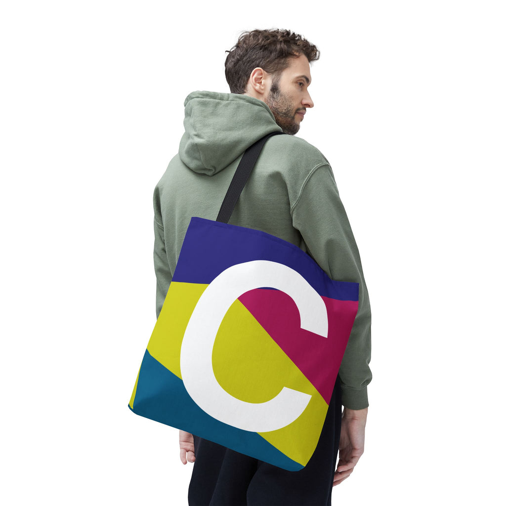Monogram 'C' Colorblock Tote Bag — Personalized Initial C Shoulder Tote