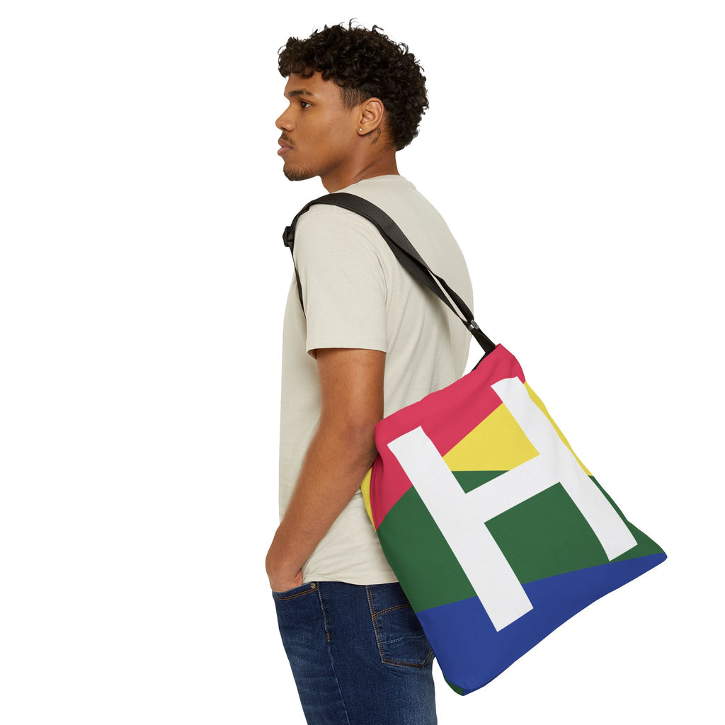 Initial Letter 'H' Colorblock Adjustable Tote Bag — Monogram Alphabet Shoulder Bag