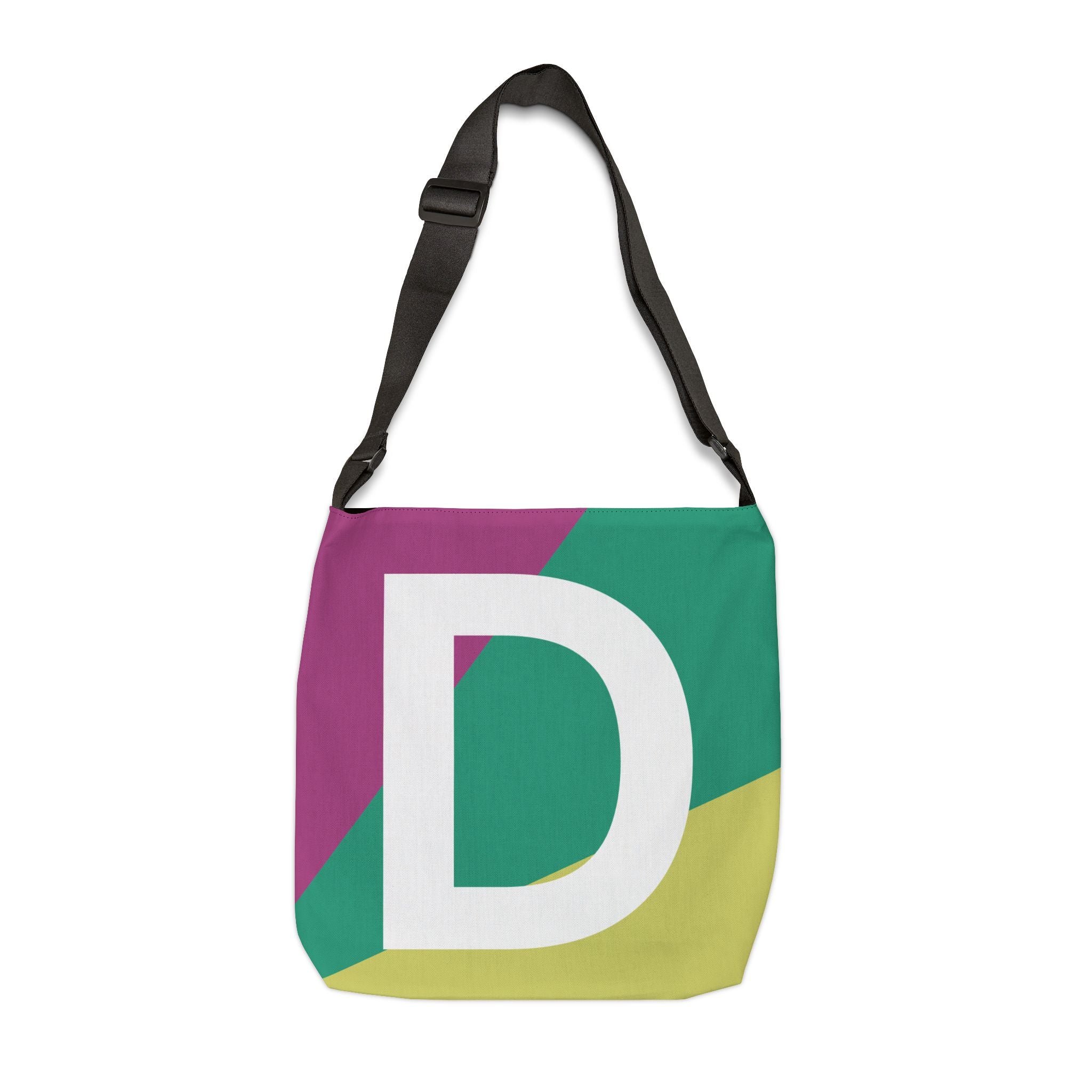 Initial Letter 'D' Colorblock Adjustable Tote Bag — Monogram Alphabet Shoulder Bag