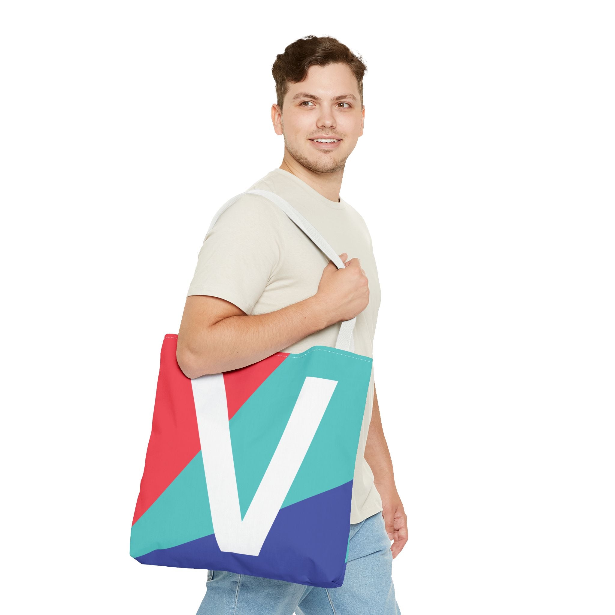 Monogram 'V' Colorblock Tote Bag — Personalized Initial V Shoulder Tote