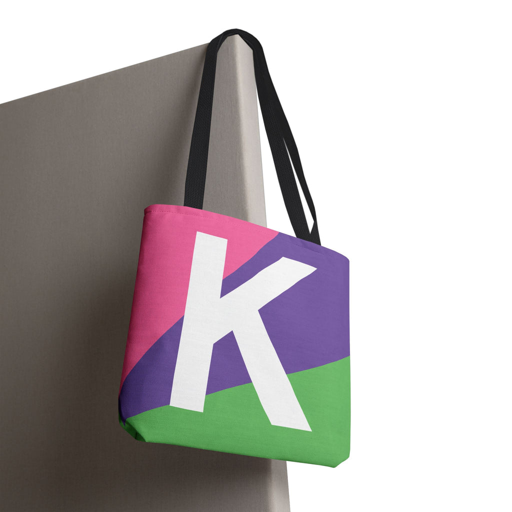 Monogram 'K' Colorblock Tote Bag — Personalized Initial K Shoulder Tote
