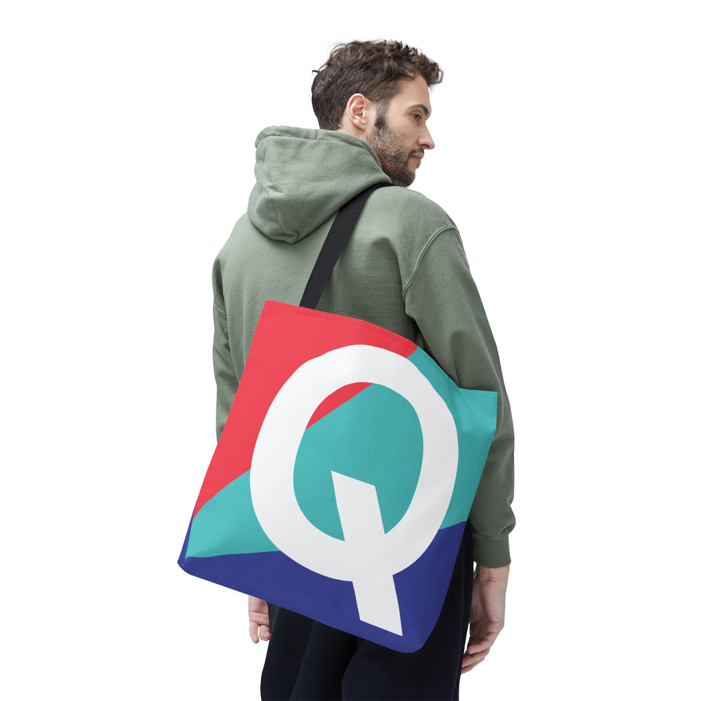 Monogram 'Q' Colorblock Tote Bag — Personalized Initial Q Shoulder Tote