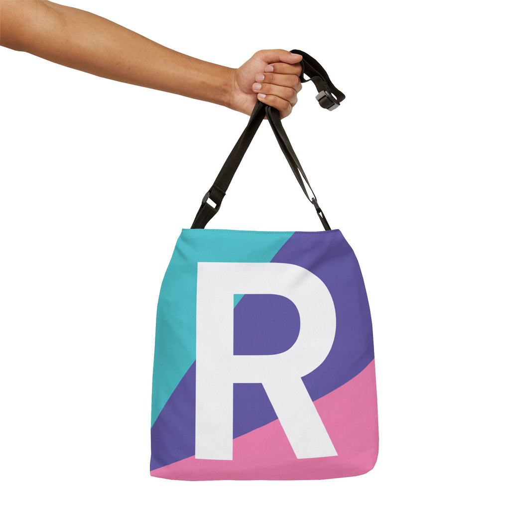 Initial Letter 'R' Colorblock Adjustable Tote Bag — Monogram Alphabet Shoulder Bag