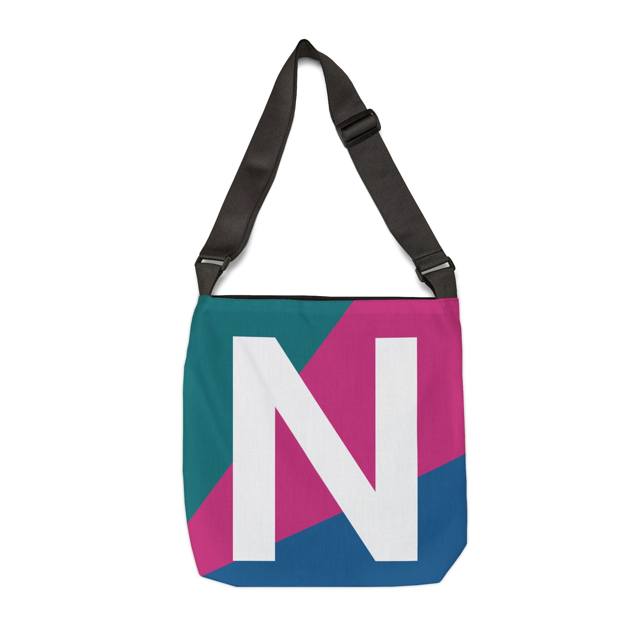 Initial Letter 'N' Colorblock Adjustable Tote Bag — Monogram Alphabet Shoulder Bag