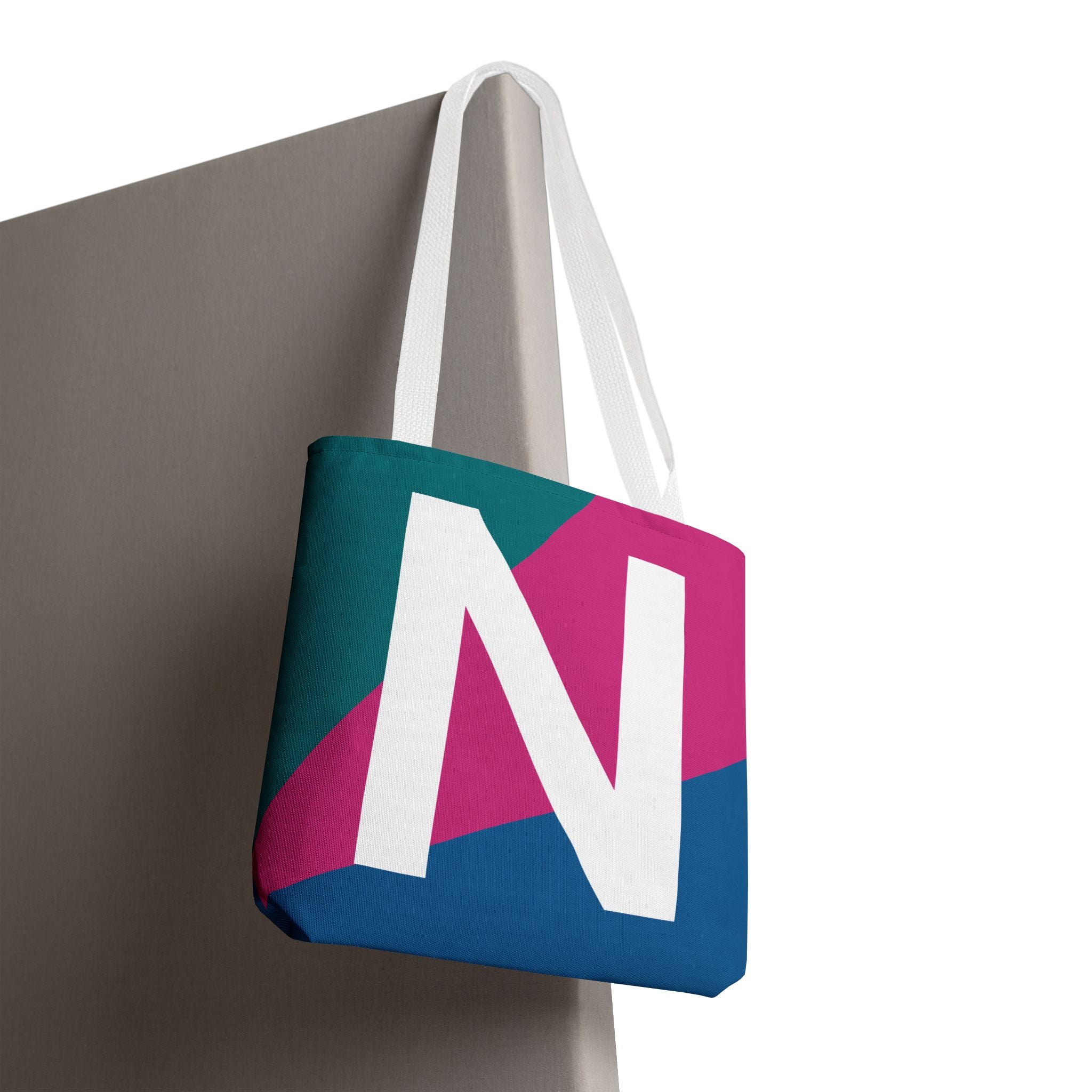 Monogram 'N' Colorblock Tote Bag — Personalized Initial N Shoulder Tote