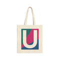 Initial U Colorblock Canvas Tote Bag — Monogram Letter U Reusable Grocery Tote