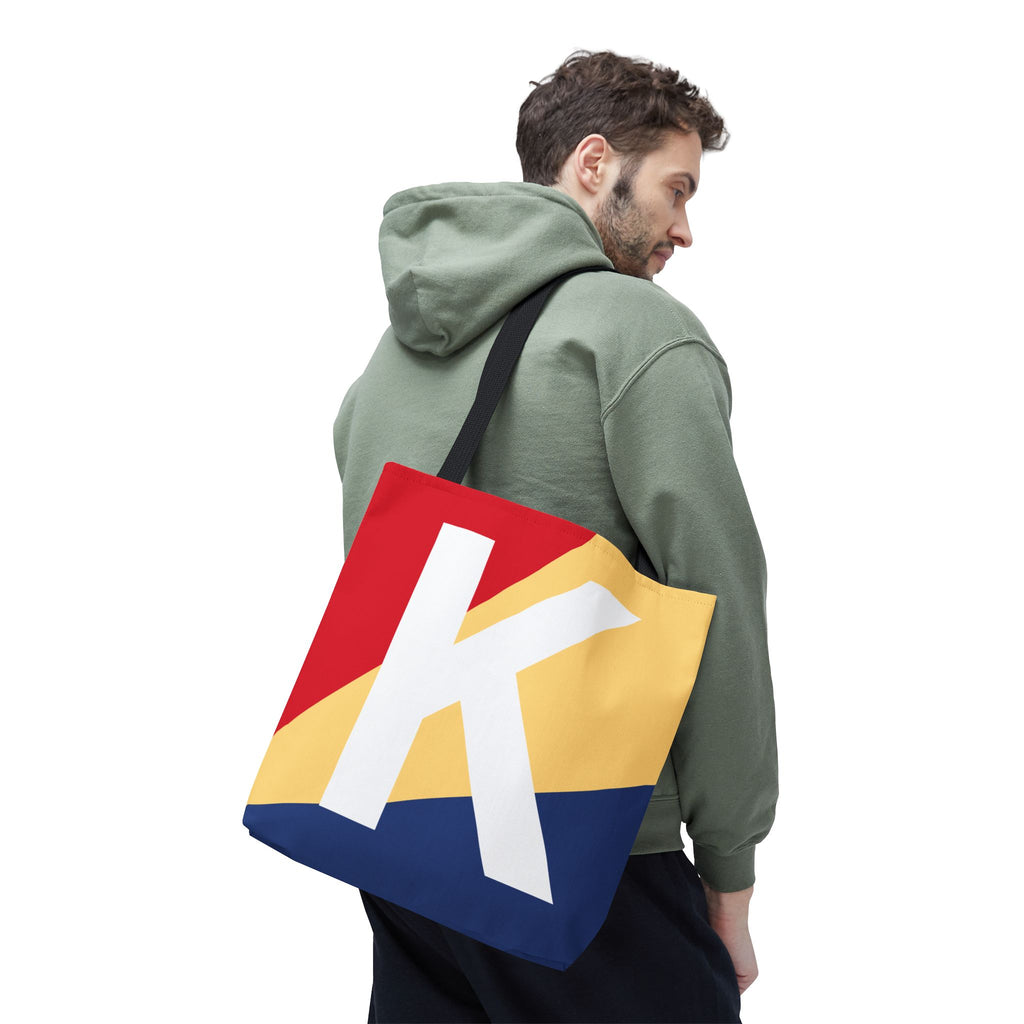 Monogram 'K' Colorblock Tote Bag — Personalized Initial K Shoulder Tote
