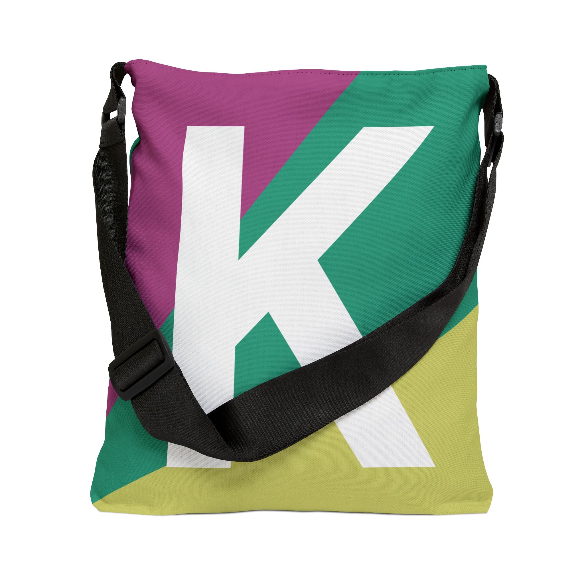 Initial Letter 'K' Colorblock Adjustable Tote Bag — Monogram Alphabet Shoulder Bag