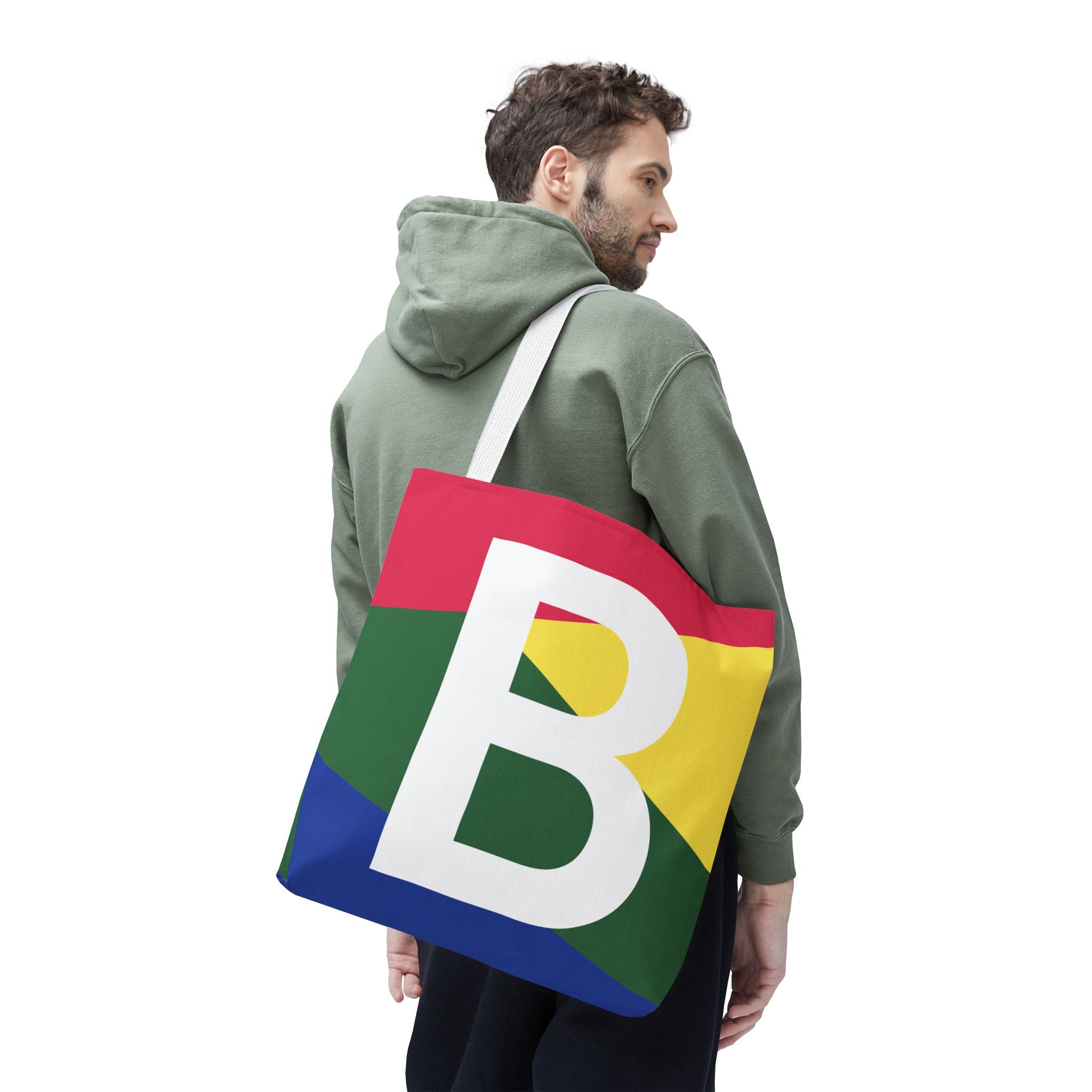 Monogram 'B' Colorblock Tote Bag — Personalized Initial B Shoulder Tote