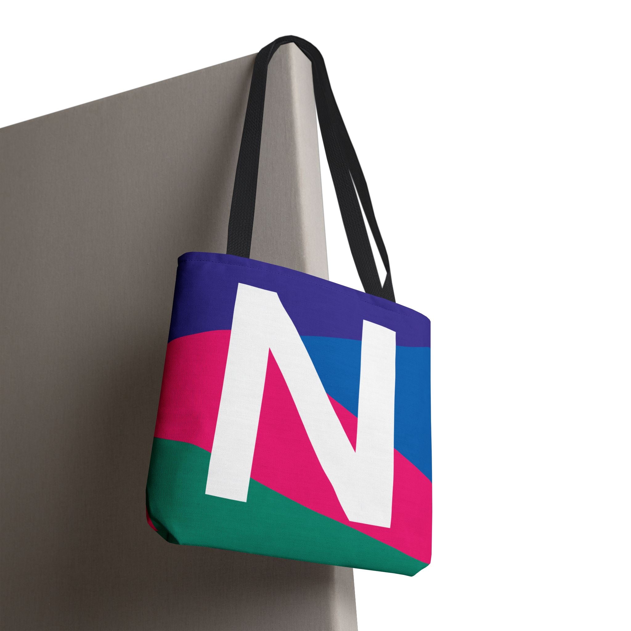 Monogram 'N' Colorblock Tote Bag — Personalized Initial N Shoulder Tote
