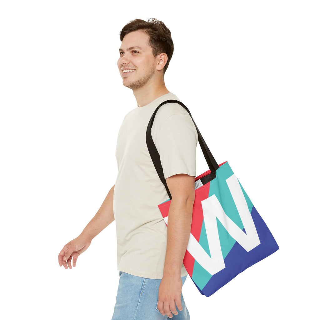 Monogram 'W' Colorblock Tote Bag — Personalized Initial W Shoulder Tote