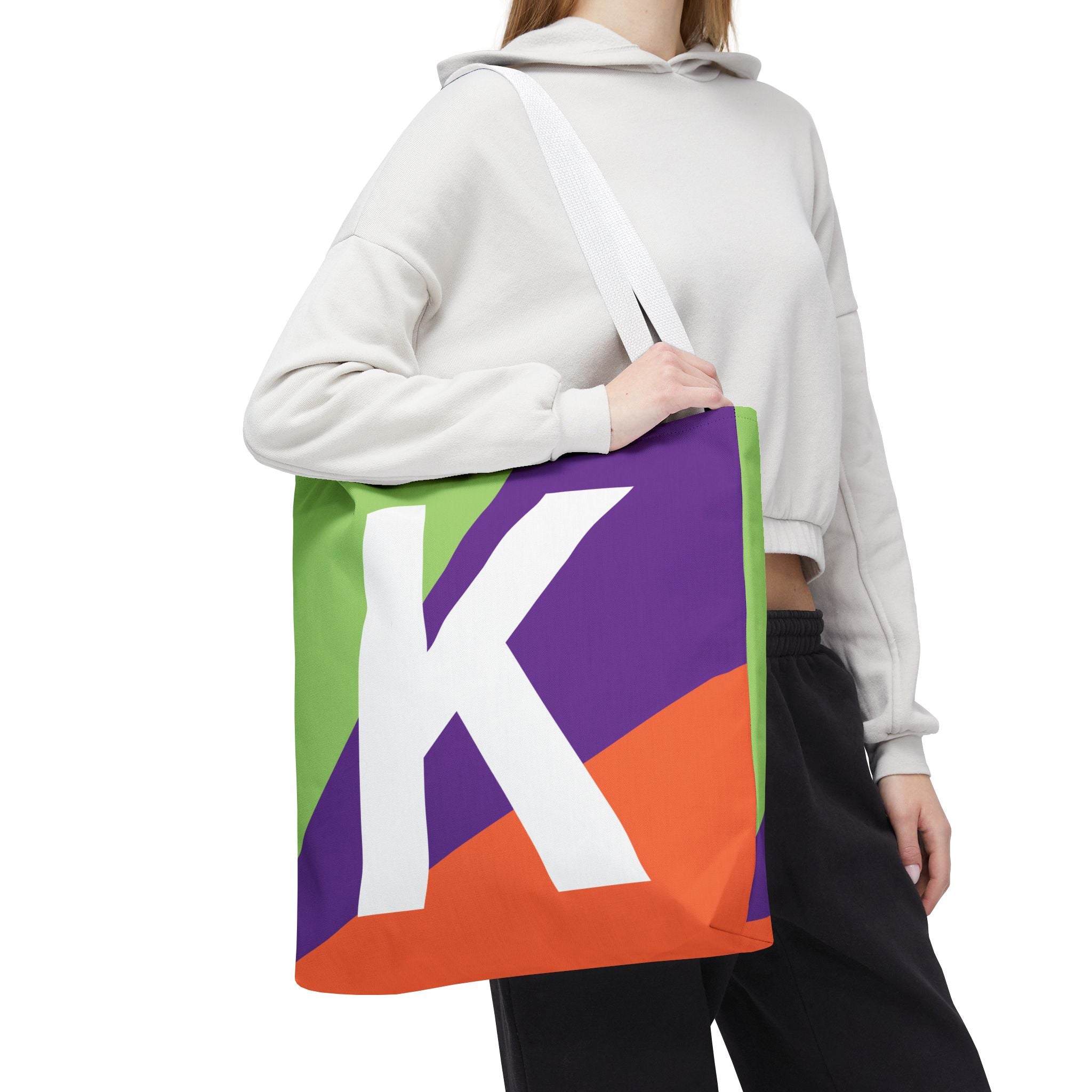 Monogram 'K' Colorblock Tote Bag — Personalized Initial K Shoulder Tote