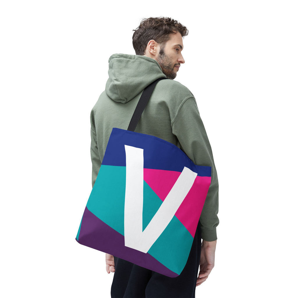 Monogram 'V' Colorblock Tote Bag — Personalized Initial V Shoulder Tote