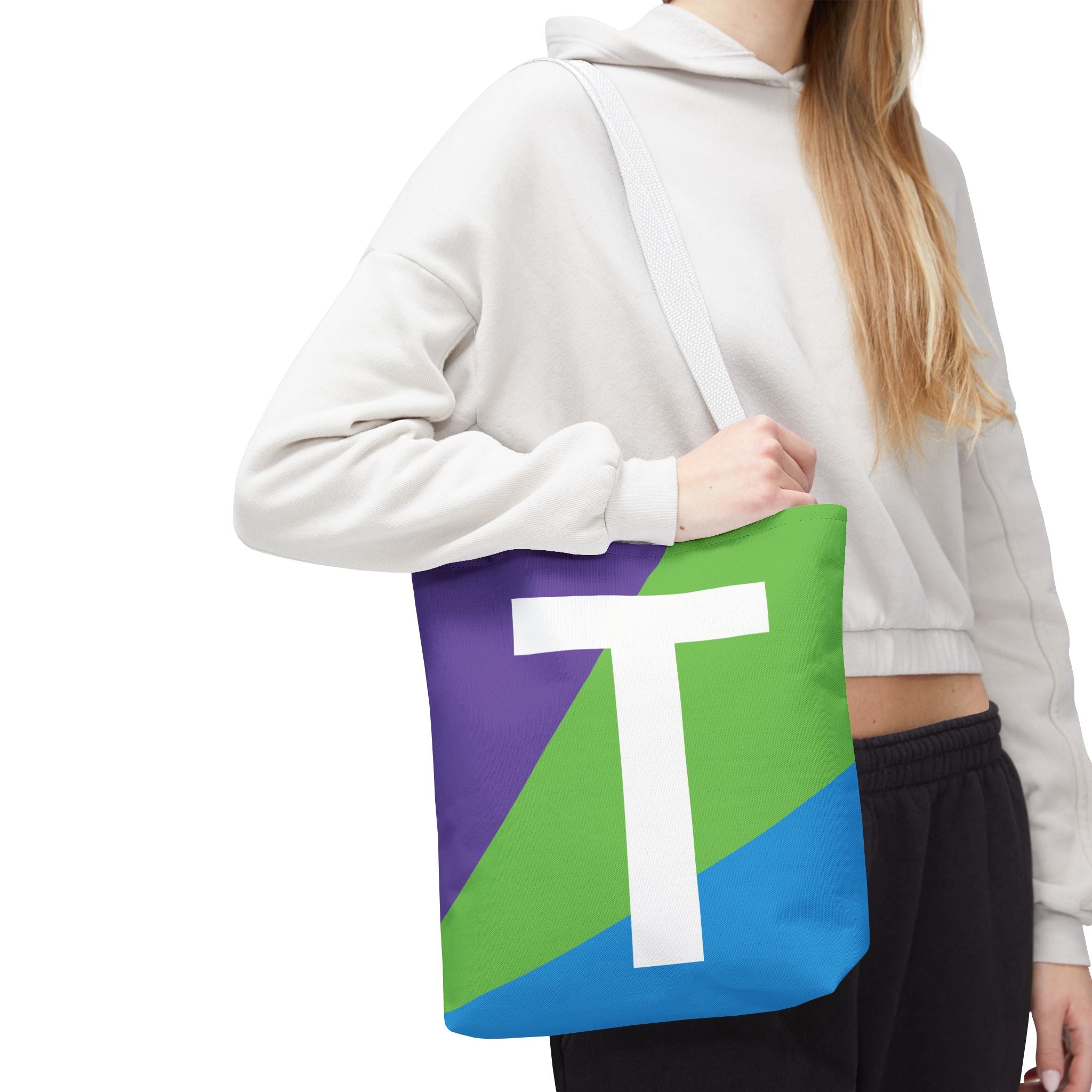 Monogram 'T' Colorblock Tote Bag — Personalized Initial T Shoulder Tote