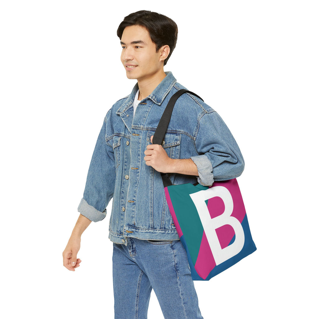 Initial Letter 'B' Colorblock Adjustable Tote Bag — Monogram Alphabet Shoulder Bag