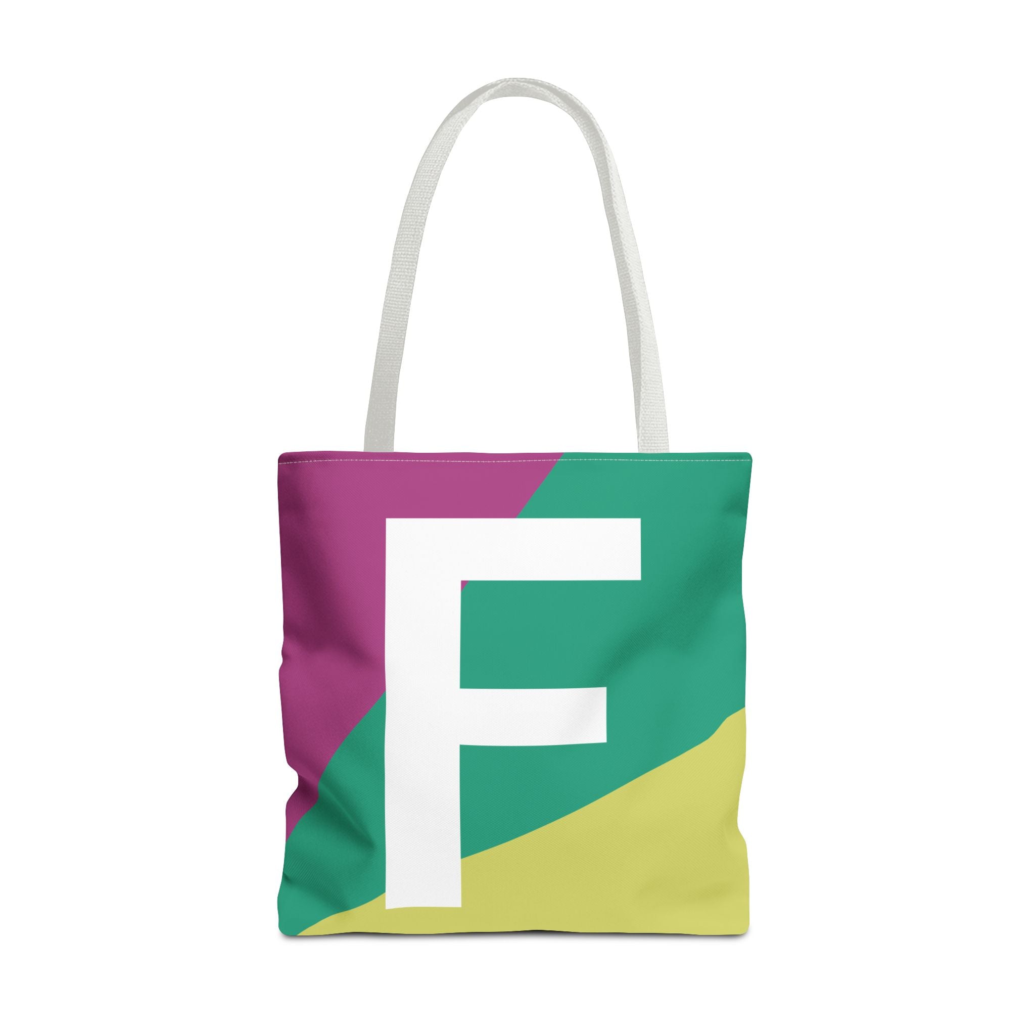 Monogram 'F' Colorblock Tote Bag — Personalized Initial F Shoulder Tote