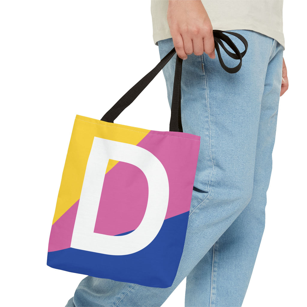 Monogram 'D' Colorblock Tote Bag — Personalized Initial D Shoulder Tote