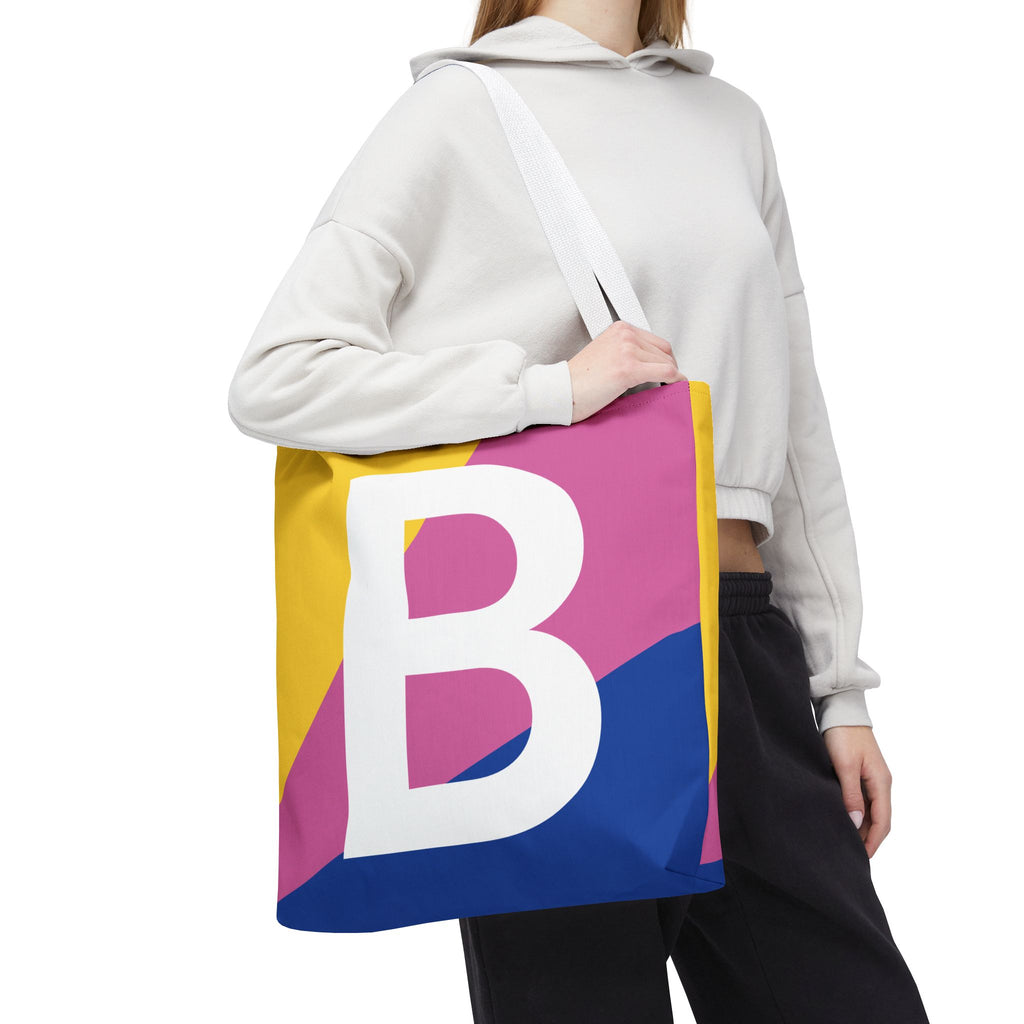 Monogram 'B' Colorblock Tote Bag — Personalized Initial B Shoulder Tote