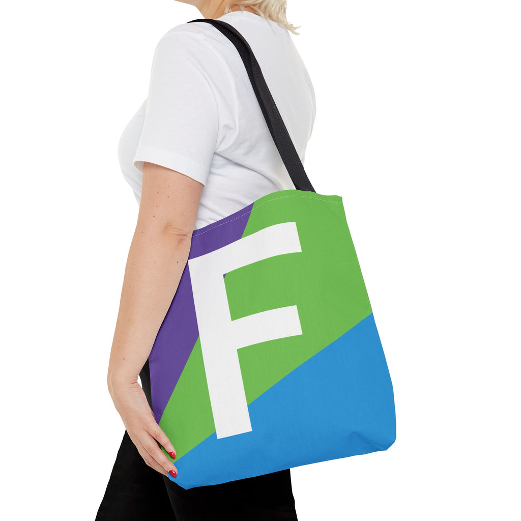 Monogram 'F' Colorblock Tote Bag — Personalized Initial F Shoulder Tote