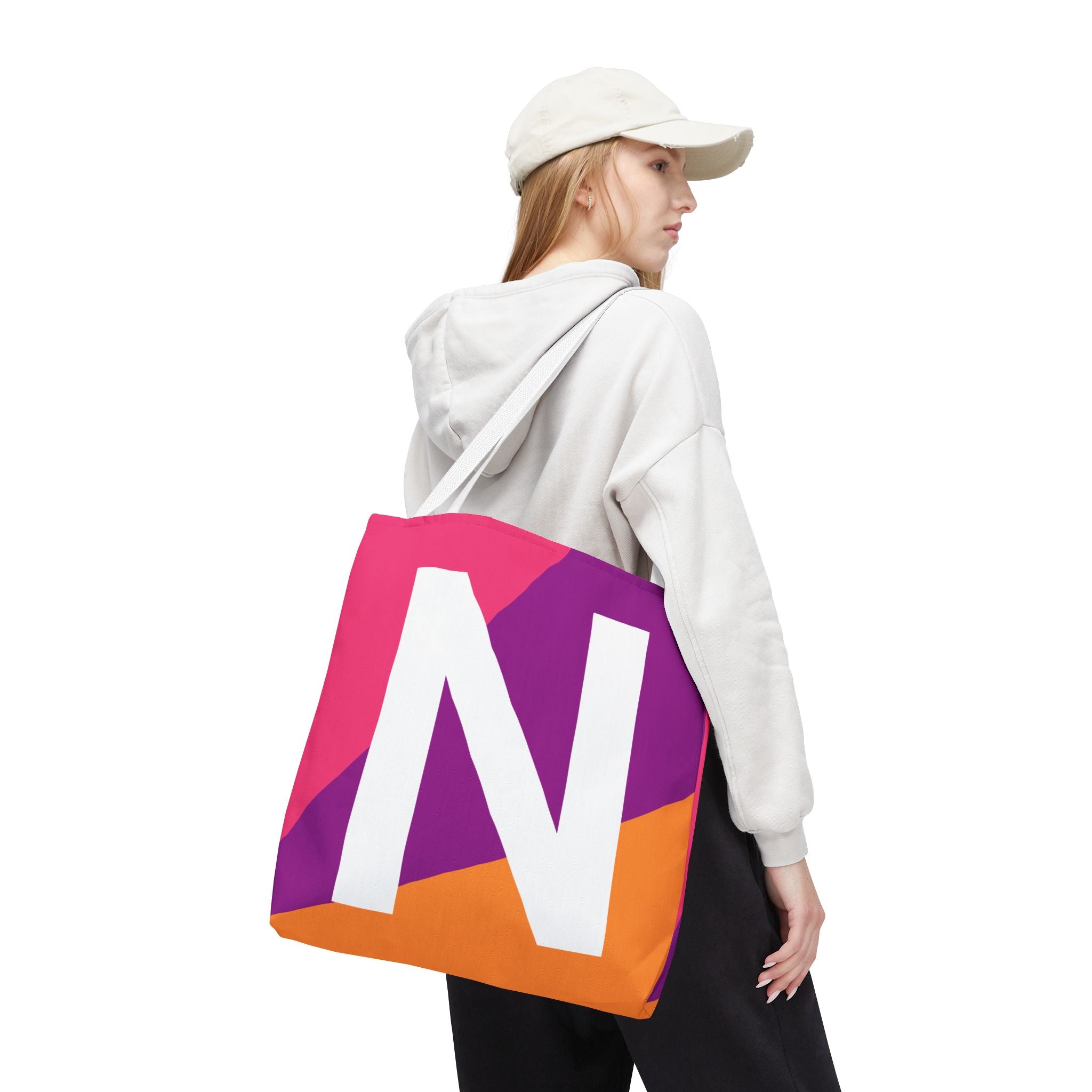 Monogram 'N' Colorblock Tote Bag — Personalized Initial N Shoulder Tote
