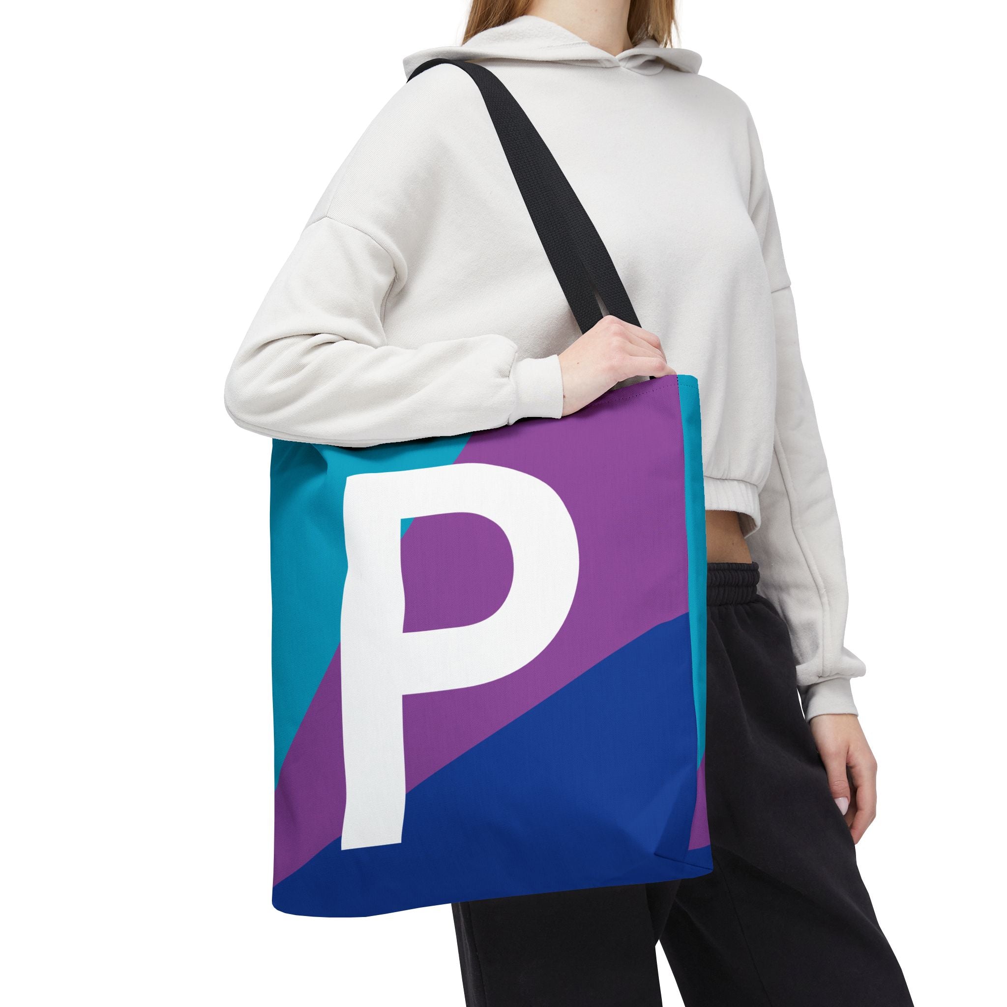 Monogram 'P' Colorblock Tote Bag — Personalized Initial P Shoulder Tote
