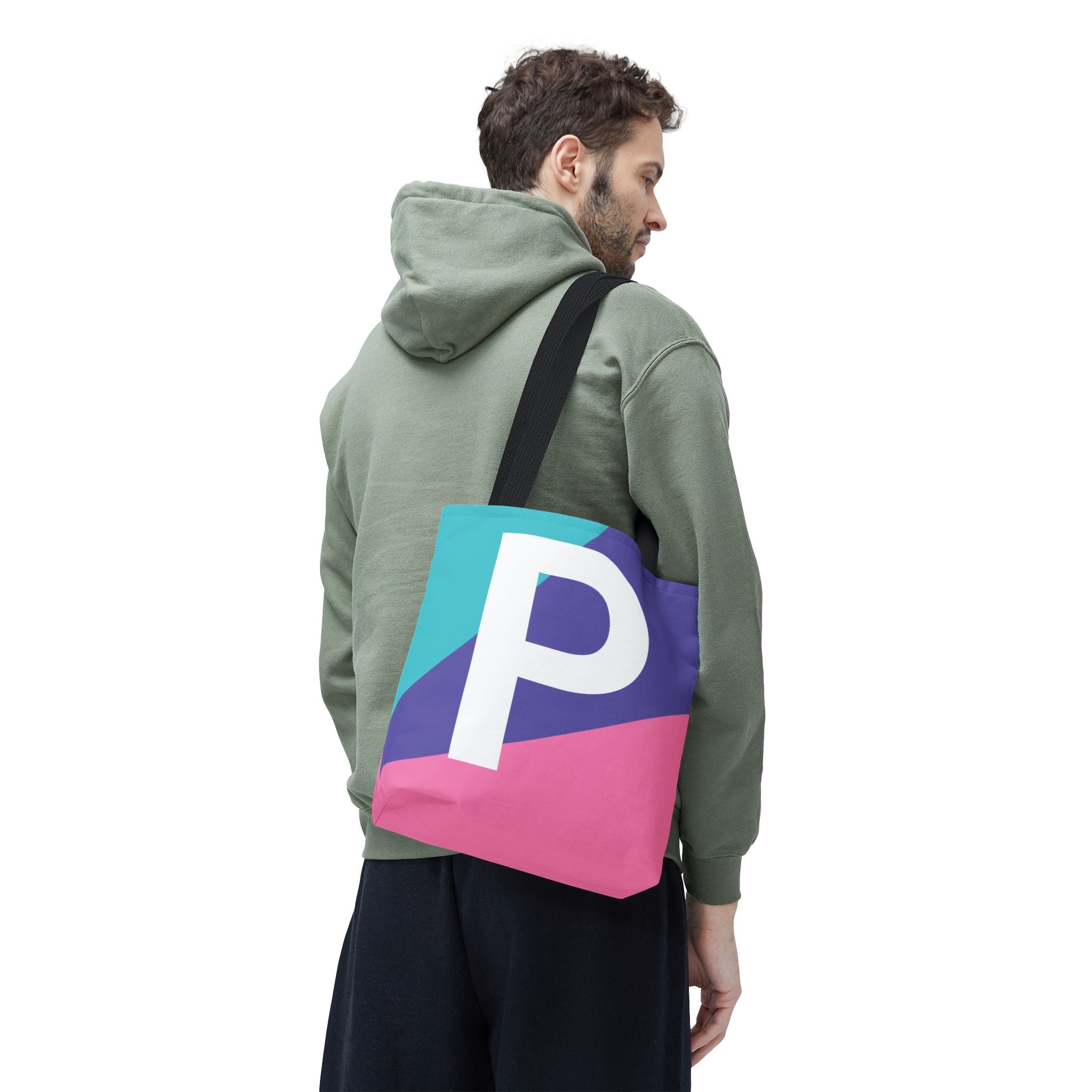 Monogram 'P' Colorblock Tote Bag — Personalized Initial P Shoulder Tote