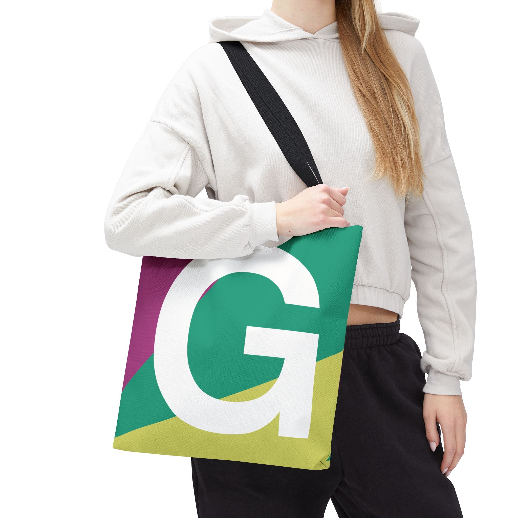 Monogram 'G' Colorblock Tote Bag — Personalized Initial G Shoulder Tote