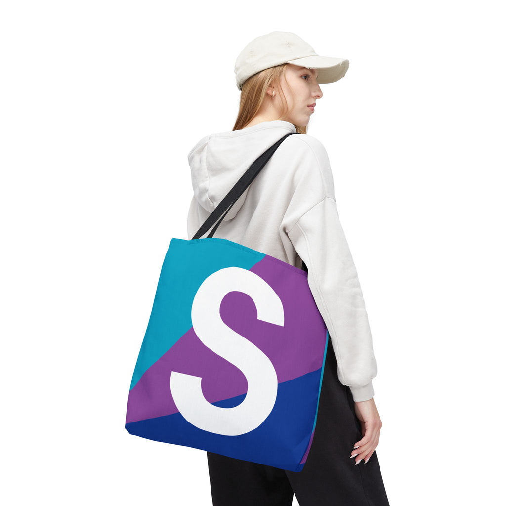 Monogram 'S' Colorblock Tote Bag — Personalized Initial S Shoulder Tote