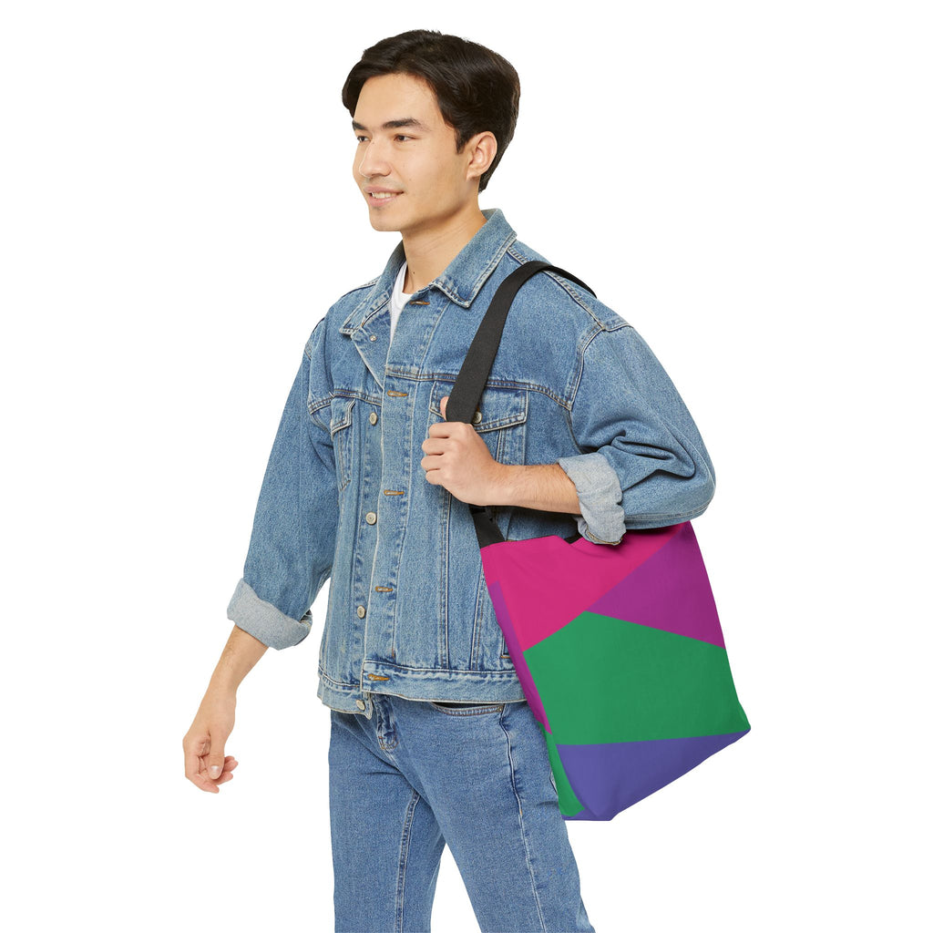 Colorblock Geometric Tote Bag — Adjustable Strap, Bright Abstract Pattern